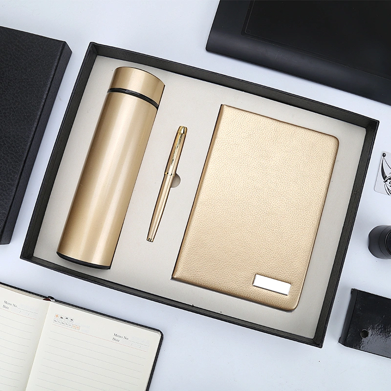 2019 new arrival Leather Office Business Notebook Gift Set with flask