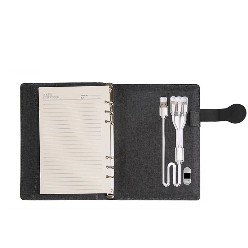 custom printing business gift set power bank pu leather diary notebook
