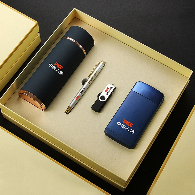 Luxury Corporate Business Gift Set Quality Vacuum Cup Pen U-disk Power Gifts Customized Souvenir Gift Set for Give away