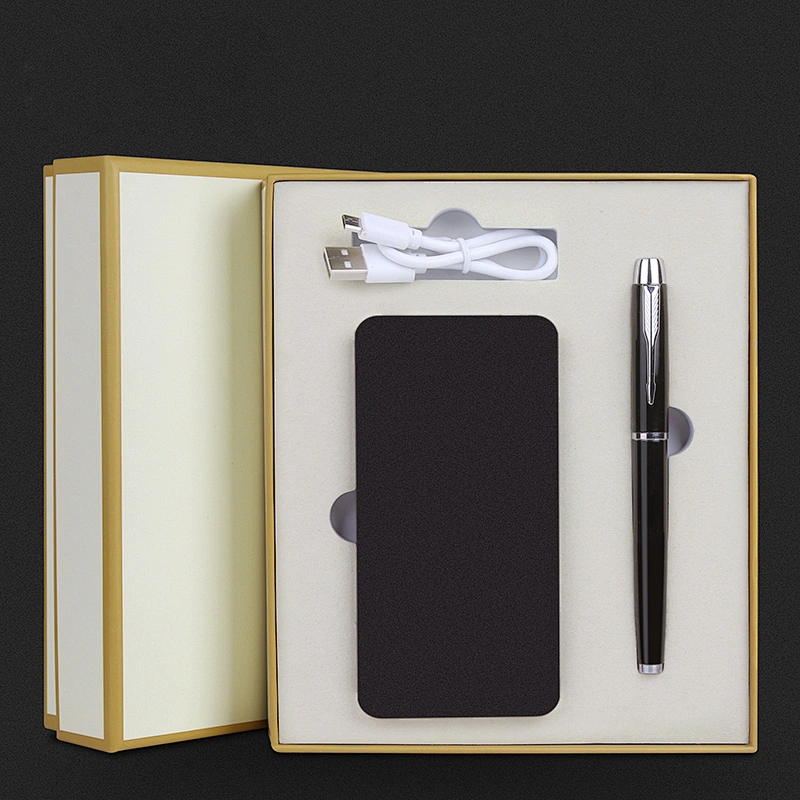 2019 custom color and logo gift set with metal pen power bank and  USB cable
