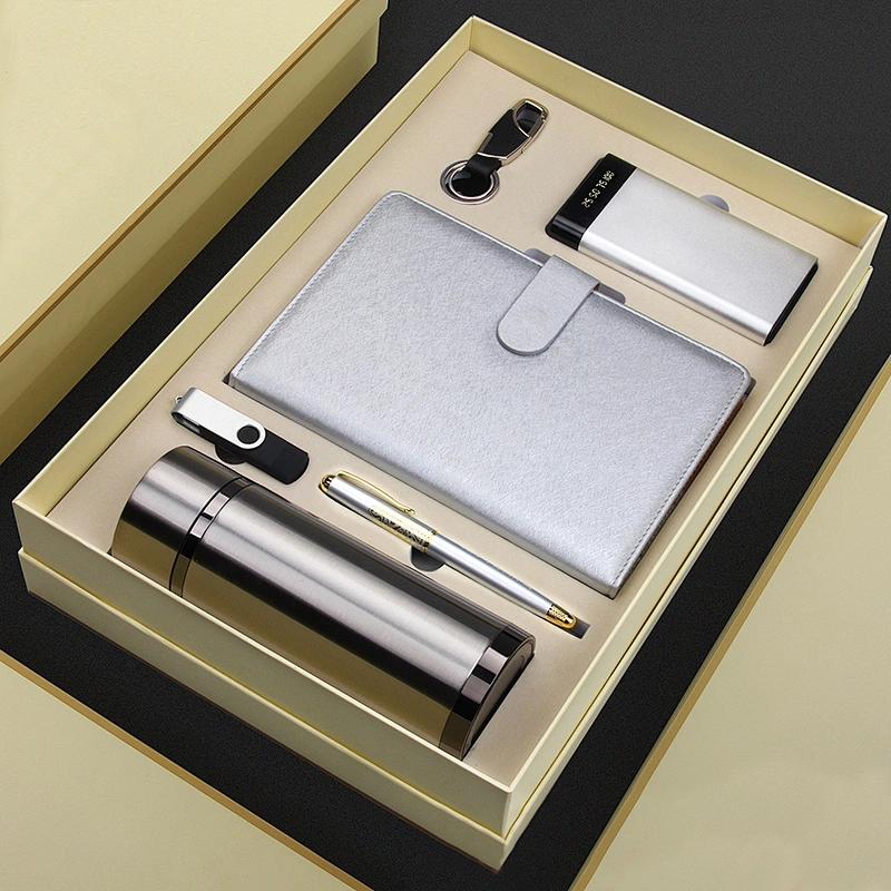 350ml flask bottle notepad metal pen 8GB USB 10000mah powerbank keychain Cross-border wholesale gift set agent
