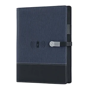 2019 new Promotional custom design all-in-one A5 PU leather planner diary journal powerbank notebook