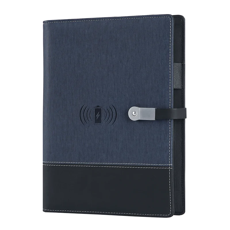 2019 new Promotional custom design all-in-one A5 PU leather planner diary journal powerbank notebook