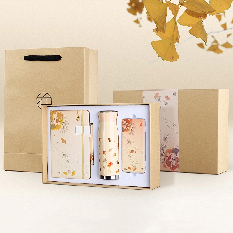 Business Gift set - Four Season - Autumn  with notebook bookmark pen power bank and stainless vacuum flask