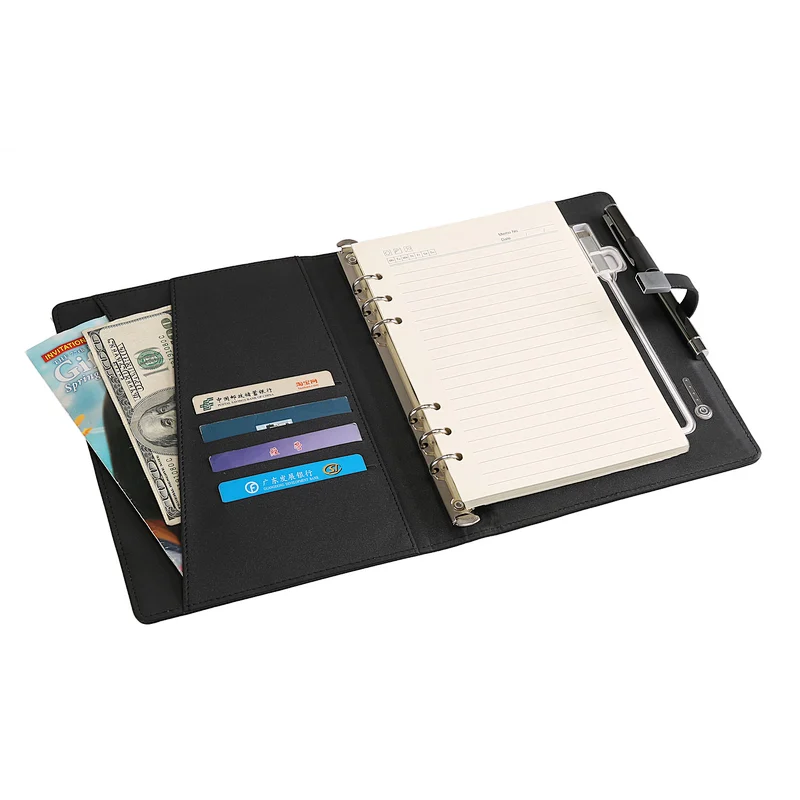 2019 new Promotional custom design all-in-one A5 PU leather planner diary journal powerbank notebook