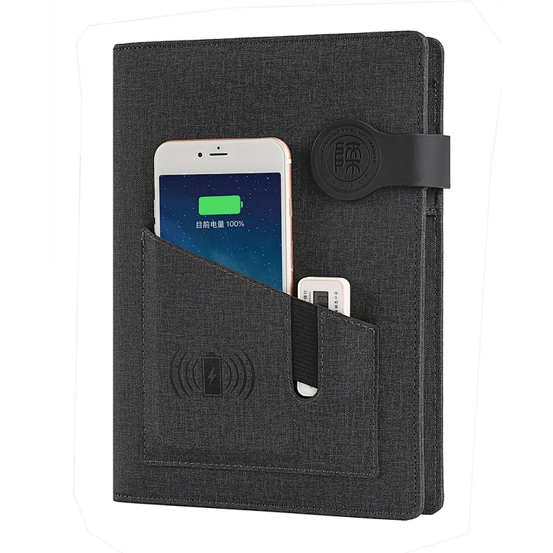 custom printing business gift set power bank pu leather diary notebook