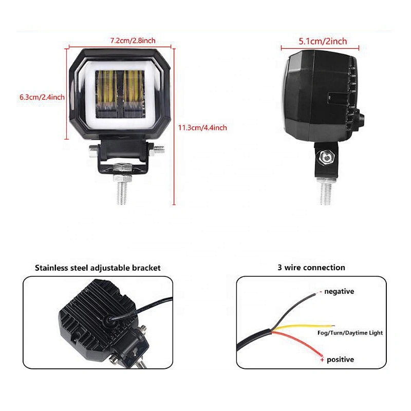 Factory 20W Angel Eyes White Yellow Blue Off Road 4x4 Round Square LED Work Lights for 12V cars Jeeps Trucks