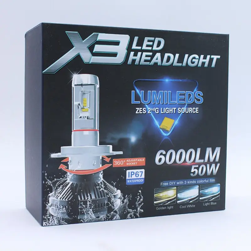 X3 LED Headlight H11 HB3 HB4 9005 9006 H8 H9 5202 H7 C6 S2 T1 S1 G5 F2 E70 LED Headlamp