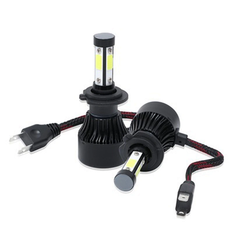 Black COB LED Headlights H4 Bulb 4-sides 9005 9006 H7 LED Headlight Kit
