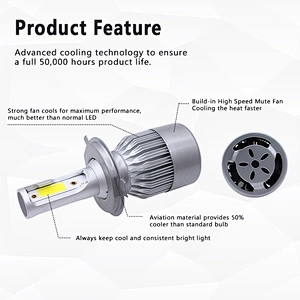Lightechauto c6 cob 36w 3800lm bulbs h4 h7 car led headlight