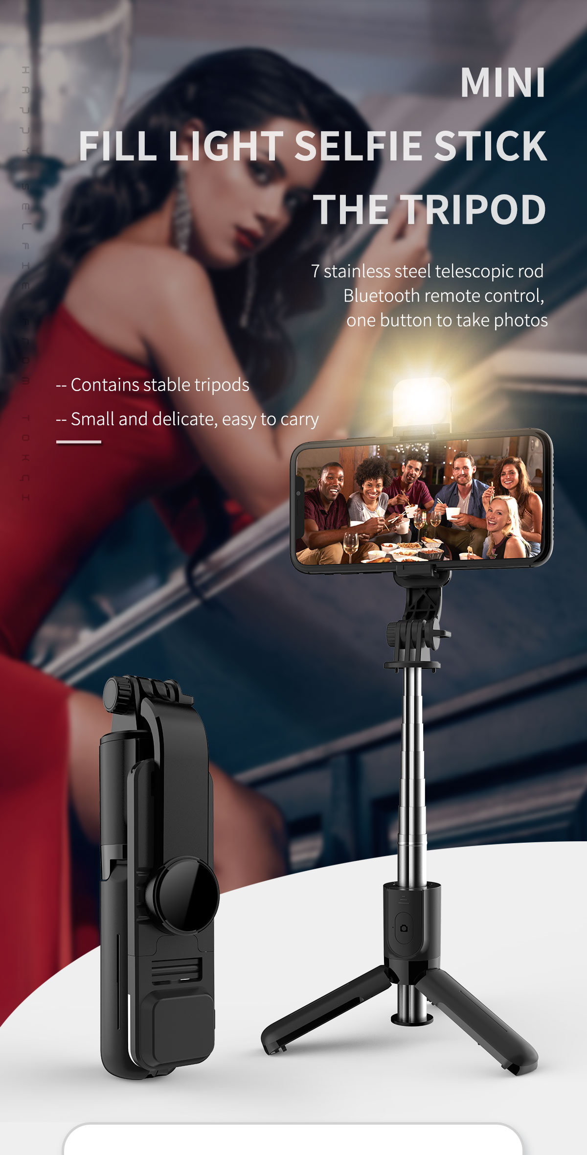 mini fill light selfie stick