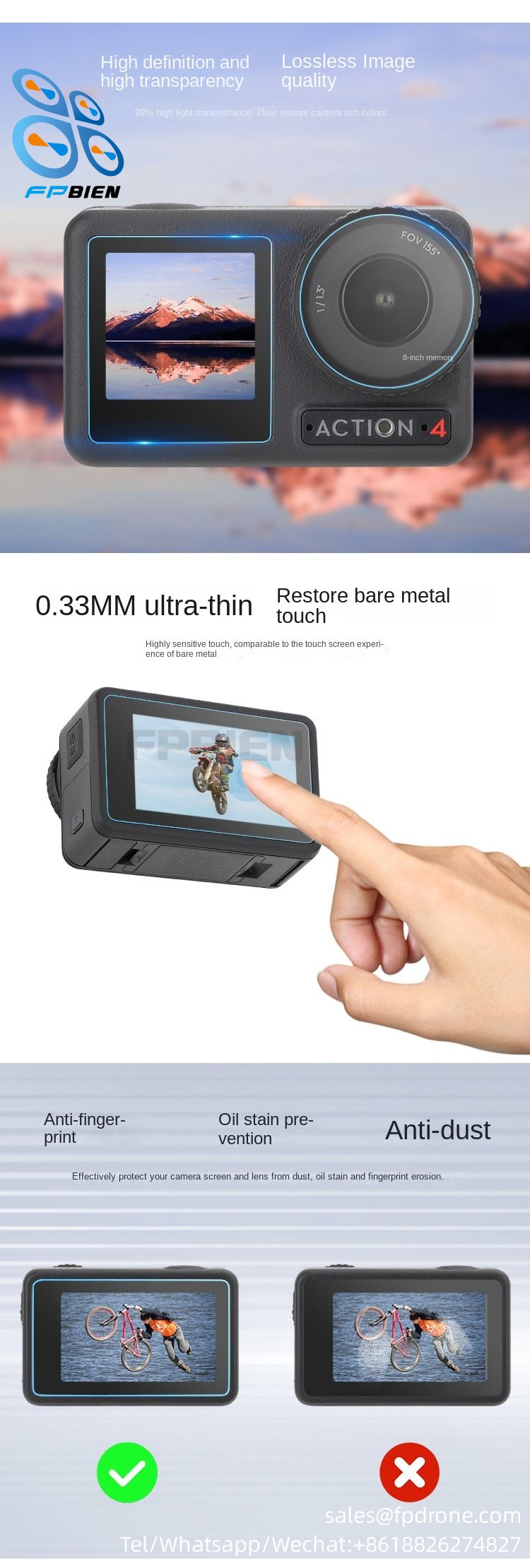 OSMO ACTION 4 Tempered Film Set (2+2+2) suitable for OA4-BHM668 action camera