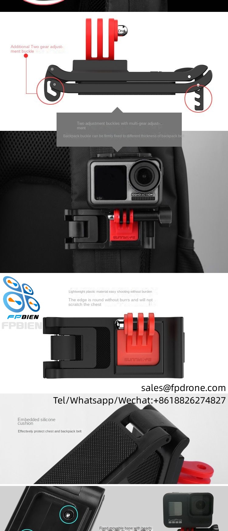 Universal backpack clip for action camera suitable for 20 TY-Q9261 action camera