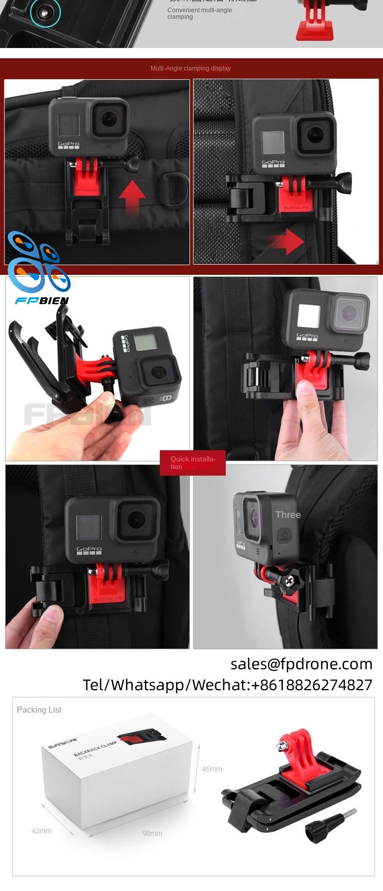 Universal backpack clip for action camera suitable for 20 TY-Q9261 action camera