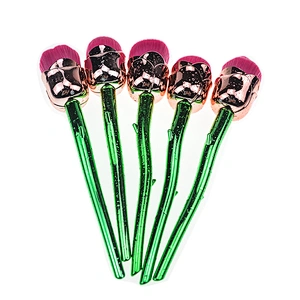 5pc professional rose shaped makeup brush set with plastic handle