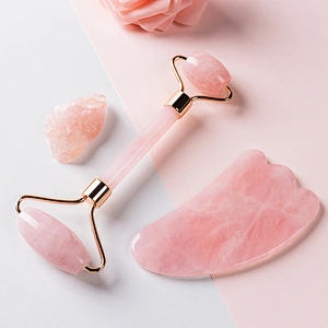 Skin Care Pink Jade Roller 100% Rose Quartz Roller Facial Jade Roller Gua Sha Set
