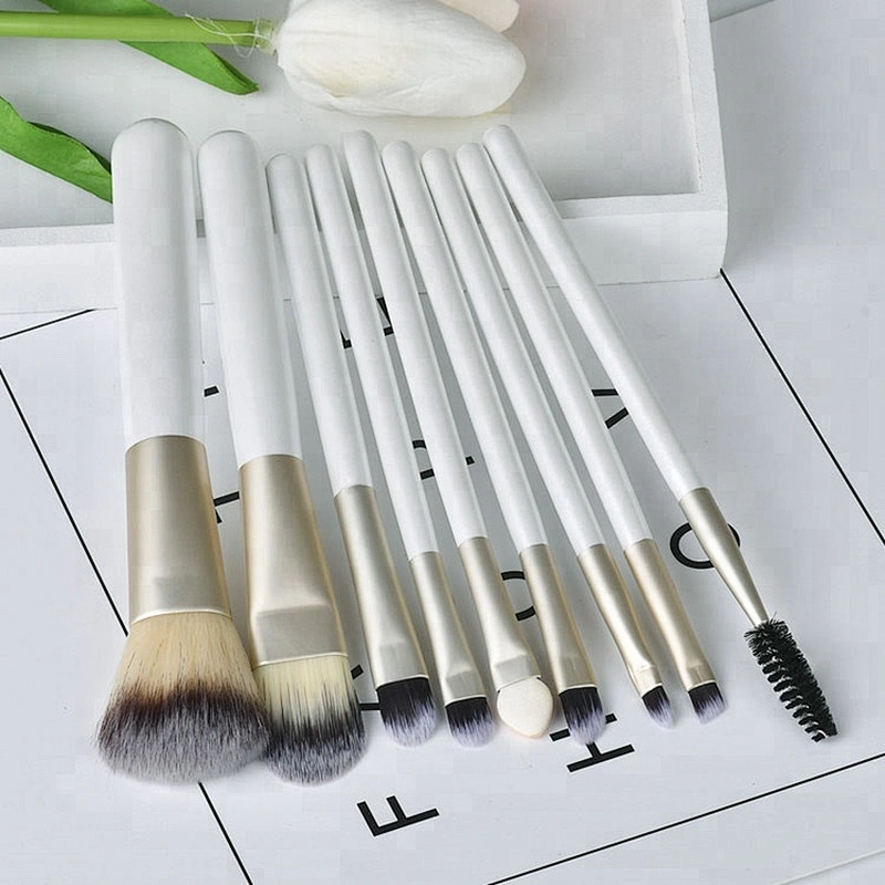 Imported Wholesale Makeup Brushes Set 9pcs Powder Foundation Cosmetics Makeup Brush Essential Kit with Metal Box