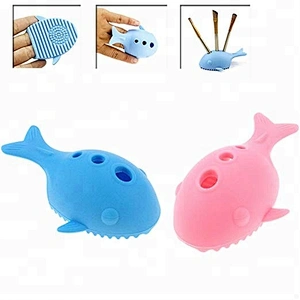 Whale fish shape silicone fish makeup brush cleaner with holder