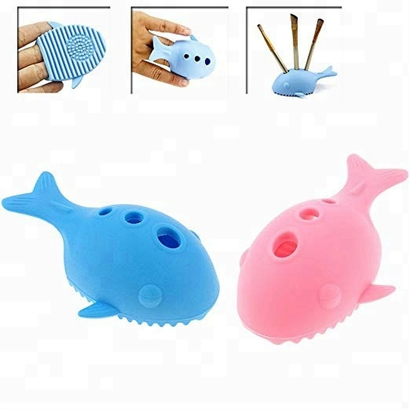 Whale fish shape silicone fish makeup brush cleaner with holder