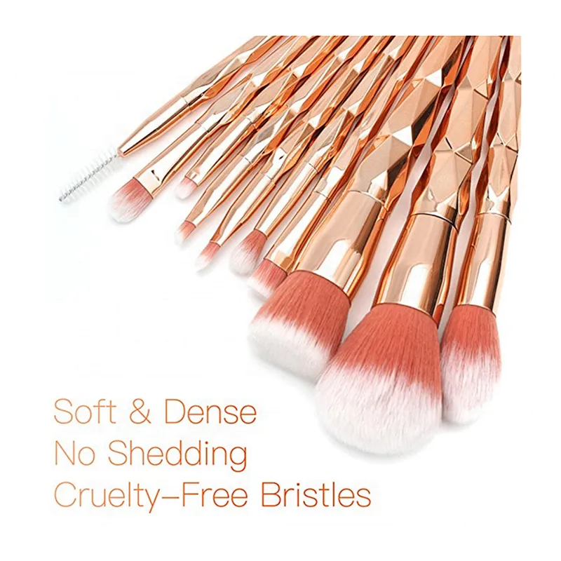 High Quality Rainbow Color Rose Gold Handle Foundation Eyeshadow Makeup Brushes Set