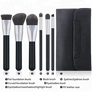 Beautiful 6pcs make up brushes private label black wooden synthetic hair cosmetics makeup brushes set