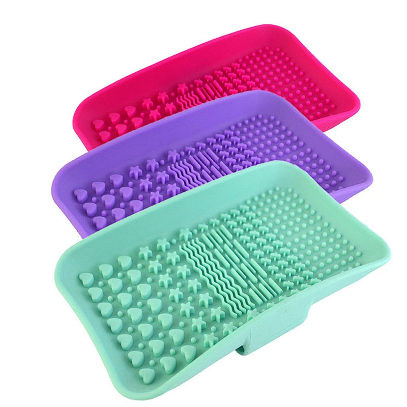 JZG 1pcs Custom Logo Multi-color New Cosmetic Makeup Brush Cleaning Pad Mat Tools Silicone Makeup Brush Cleaner Tray