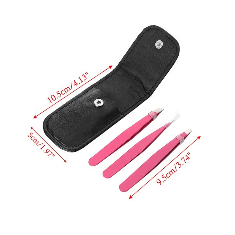3 PCS/Set Point Tip Slant Tip Flat Tip Hair Removal Stainless Steel Eyebrow Tweezers Scissors Set With Bag