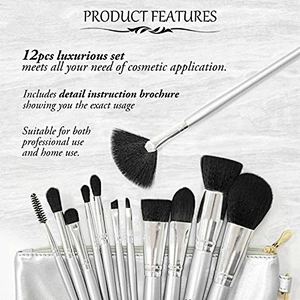 private label beauty cosmetic 12pcs brush set soft hair white makeup brushes with makeup bag