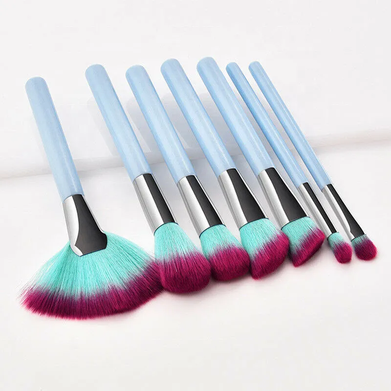 7PCS Blue Makeup Brushes Set Concealer Eyeshadow Powder Fan Brush Makeup Cosmetics Tools