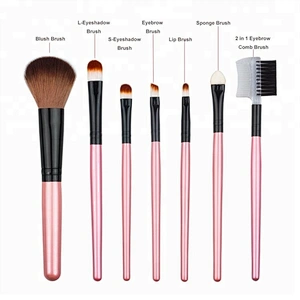 Pink Custom Logo Professional 7 Pieces Makeup Brush Set  Private Label And Make Up Bag