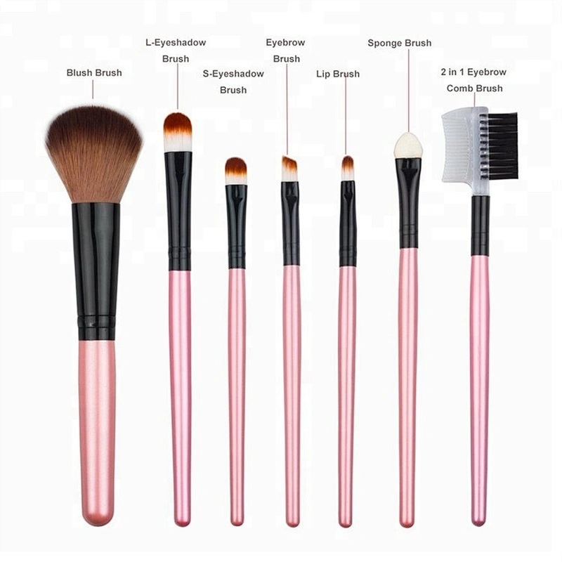 Pink Custom Logo Professional 7 Pieces Makeup Brush Set  Private Label And Make Up Bag