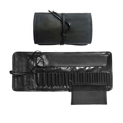 High-grade soft leather PU cosmetic brush bag portable folding professional large capacity cosmetic brush bag