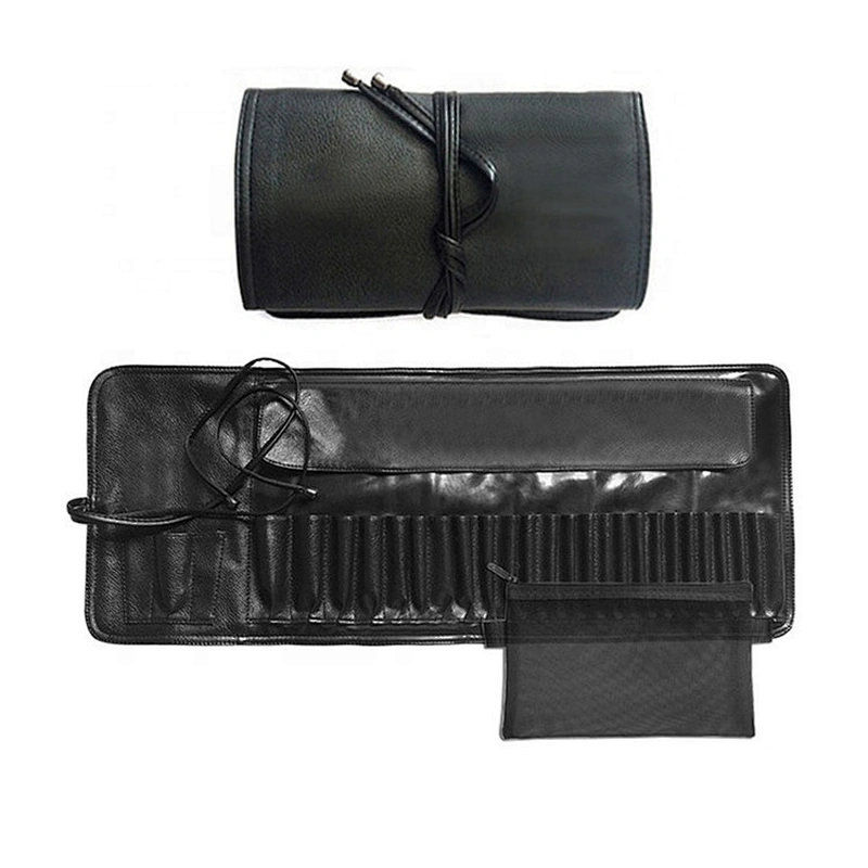 High-grade soft leather PU cosmetic brush bag portable folding professional large capacity cosmetic brush bag