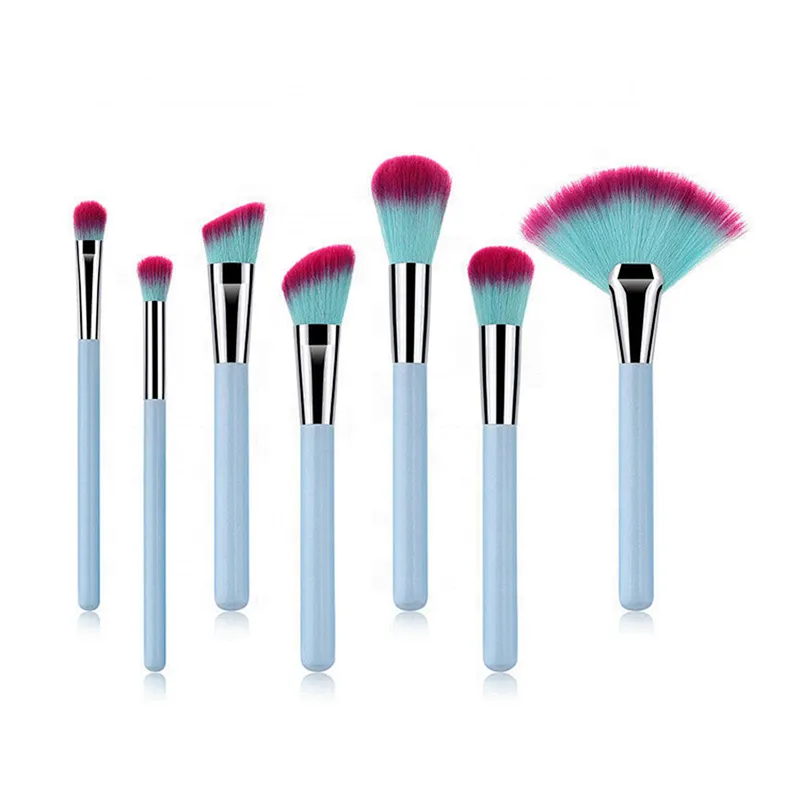7PCS Blue Makeup Brushes Set Concealer Eyeshadow Powder Fan Brush Makeup Cosmetics Tools