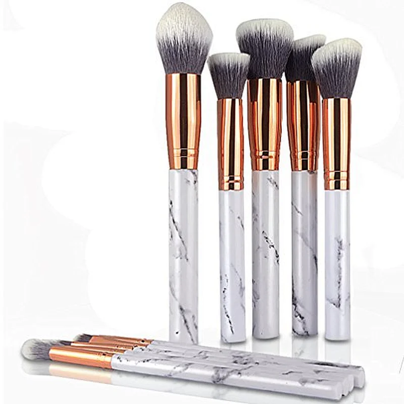 10pcs cosmetic oval high quality marble makeup brushes set