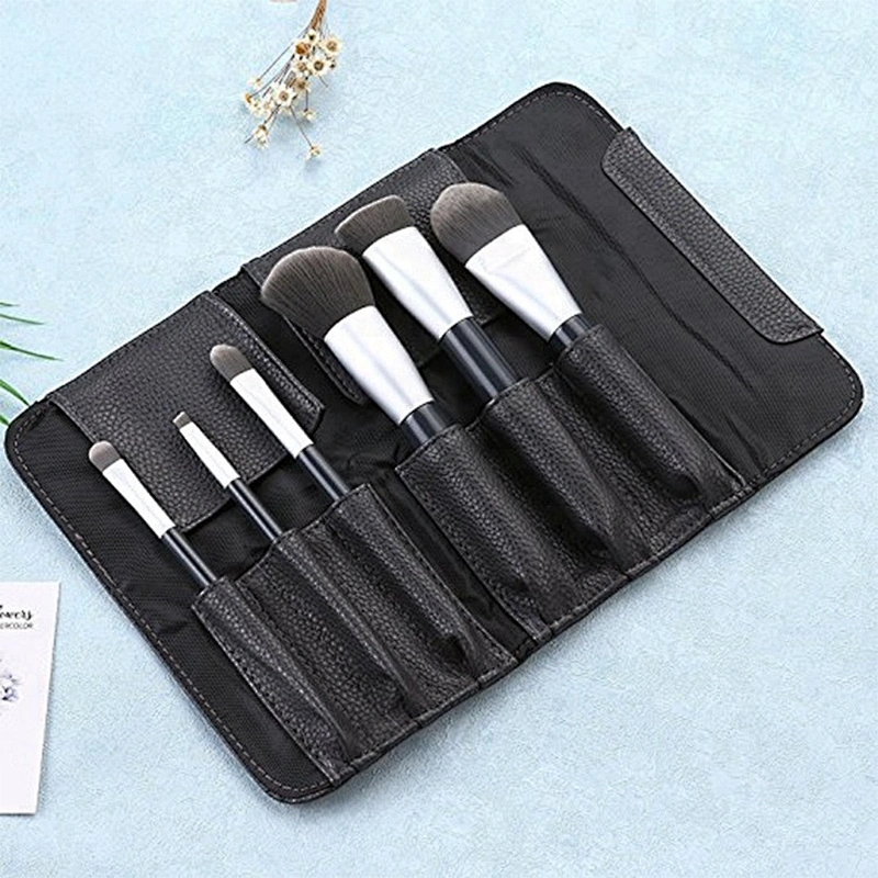 Beautiful 6pcs make up brushes private label black wooden synthetic hair cosmetics makeup brushes set