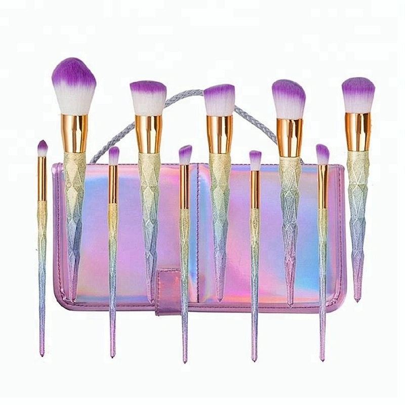 Private Label 10pcs Glitter Diamond Makeup Brush Set With Portable Makeup Bag