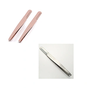 JZG 1pcs High Quality Eyelash Extension Tweezers Comb Eyebrow Tweezers Stainless Steel Private Label Rose Gold