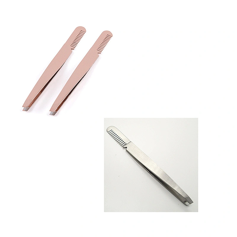 JZG 1pcs High Quality Eyelash Extension Tweezers Comb Eyebrow Tweezers Stainless Steel Private Label Rose Gold