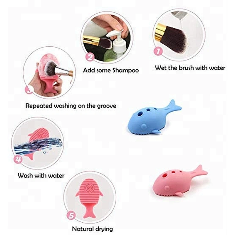 Whale fish shape silicone fish makeup brush cleaner with holder