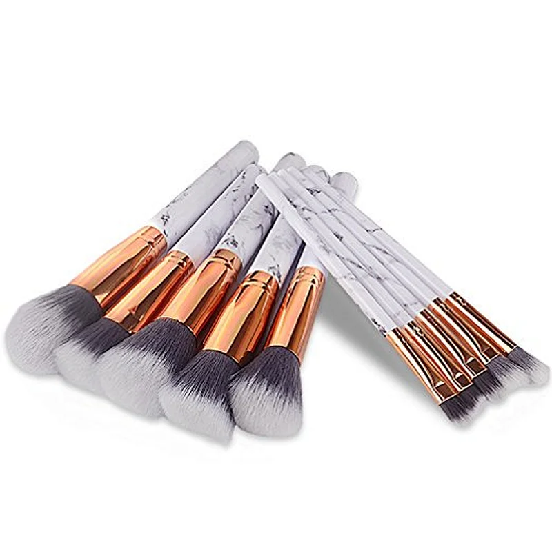 10pcs cosmetic oval high quality marble makeup brushes set