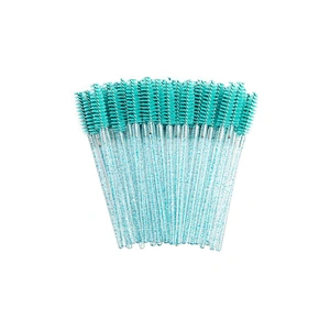 JZG 50pcs/bag Disposable Colorful Red Purple Pink Green Blue Yellow Glitter Mascara Wands Eyelash Brush Glitter Mascara Brush