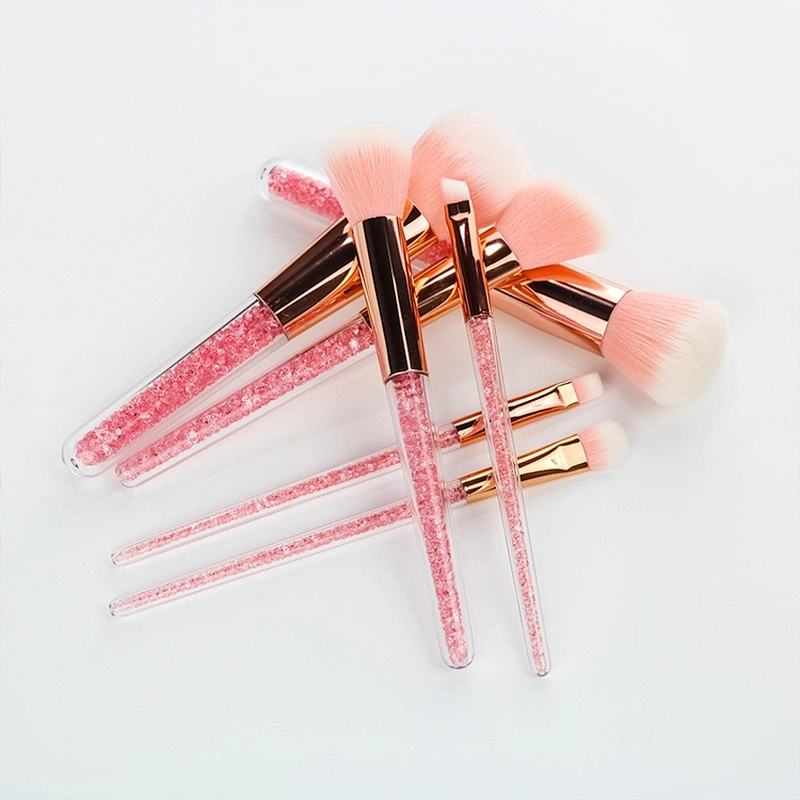 JZG High Quality Vegan Professional Custom Logo Crystal Handle 7pcs glitter Makeup Brushes Set