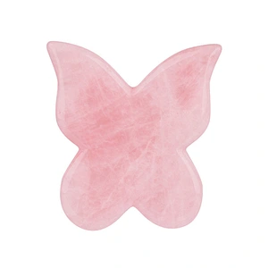 Private Label Custom Bian Stone Body Scraping Massage Tool Facial Natural Pink Butterfly Rose Quartz Jade Gua Sha