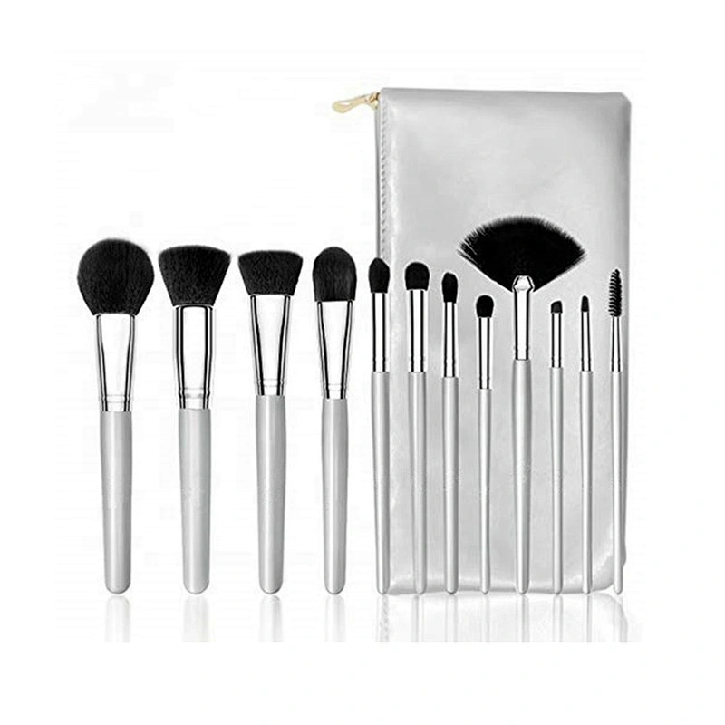 private label beauty cosmetic 12pcs brush set soft hair white makeup brushes with makeup bag