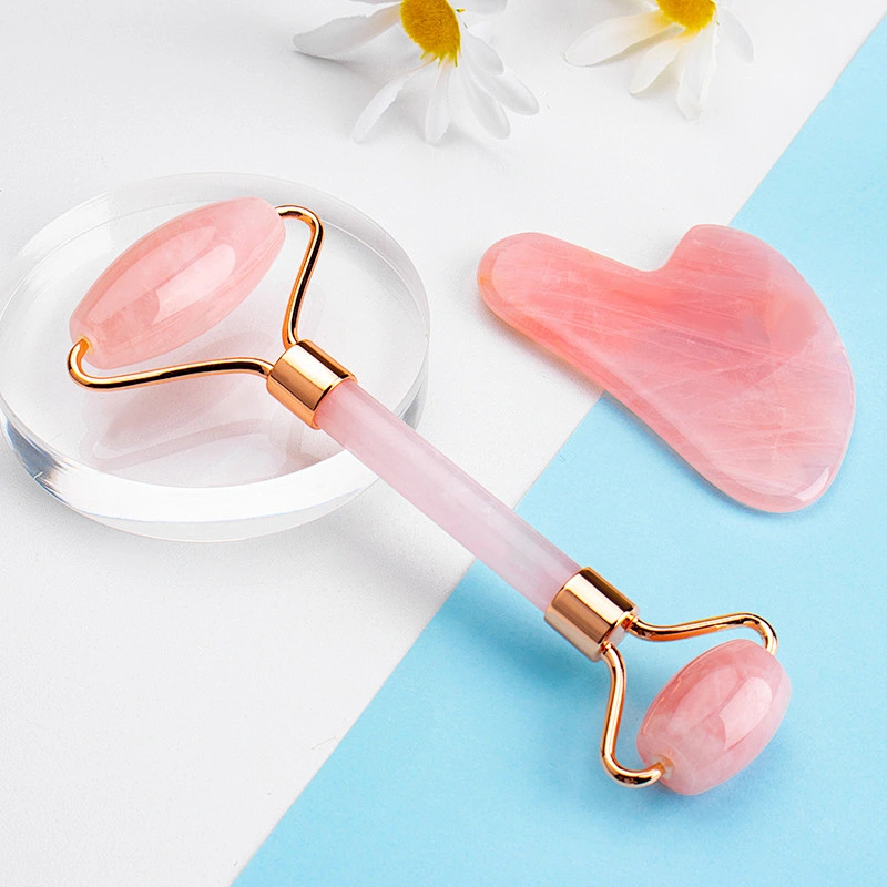 Top Amazon Wholesale Rose Quartz Stone Jade Facial Massager Roller With Logo / Jade Roller Gua Sha Set