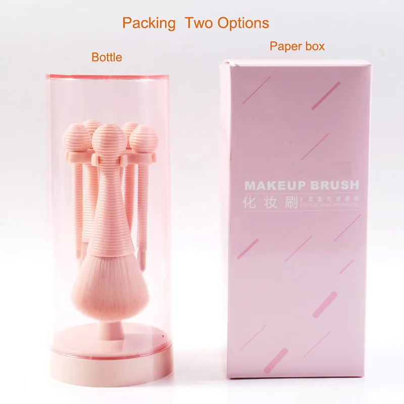 5pcs Spiral texture brush handle private label makeup brush set portable beauty make up brushes Tool with packaging bucket box