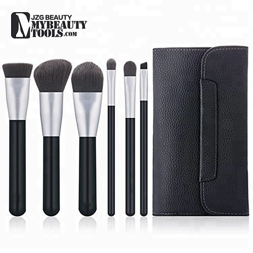 Beautiful 6pcs make up brushes private label black wooden synthetic hair cosmetics makeup brushes set