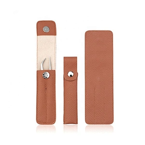 Private label storage for eyebrow tweezers set with leather bag for tweezers portable safe makeup tools