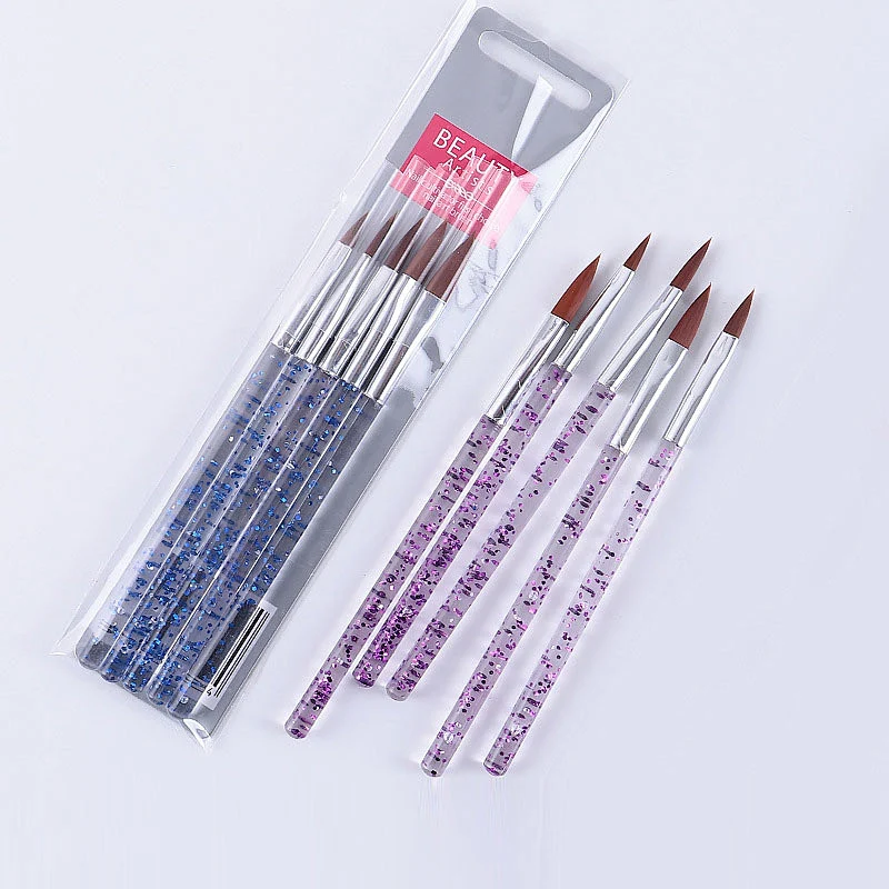 2 colors 5pcs plastic glitter nail brush liners private label acrylic nail brush Nylon hair acrylic nail art pencil brush